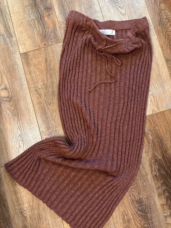 FP BEACH Free People Ribbed Knit Midi Skirt in Chestnut Brown Rust festival S - Picture 1 of 7